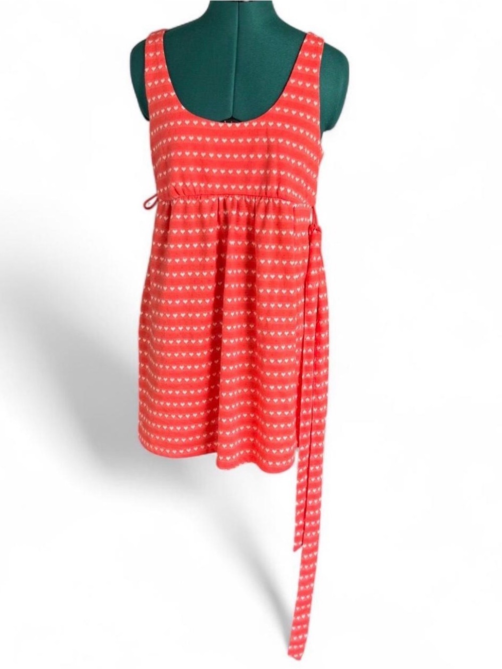 Forever 21 Coral Red Sleeveless Heart-Print Mini Dress with a Matching Belt